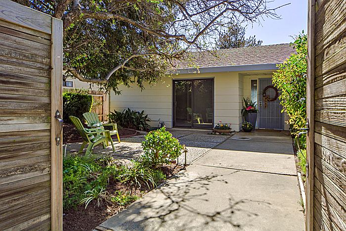 Private Courtyard with large Redwood Trees