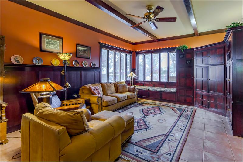 Cozy Crafstman Style Family Room with Custom Cherry Wood Entertainment Center